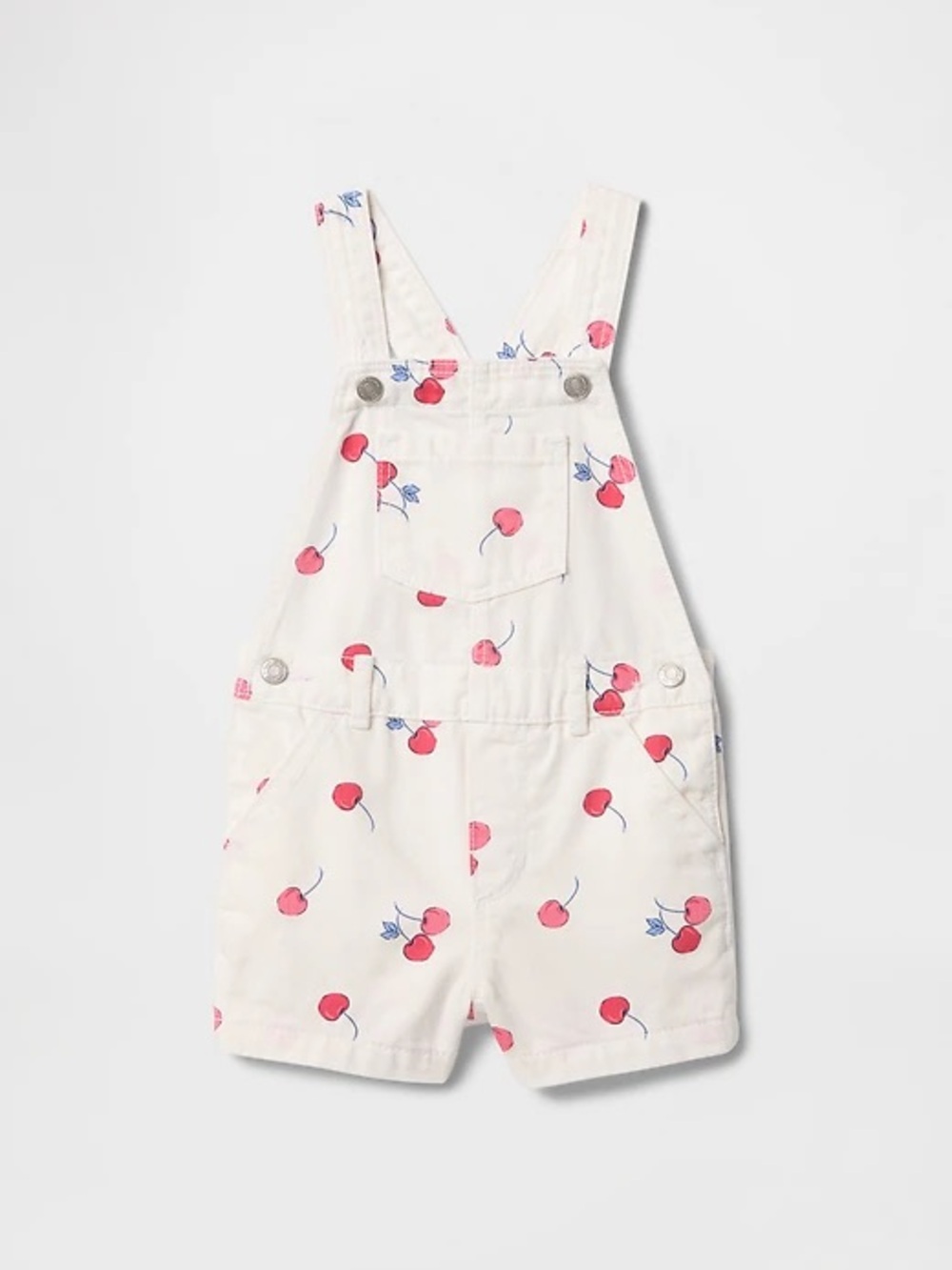 Baby Gap Toddler White Denim Cherry Shortalls Overalls Size 4T